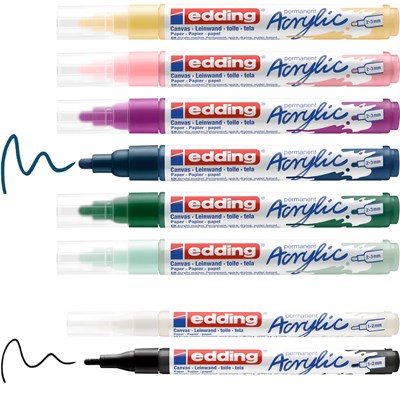 edding Acryl Start Easy Set, inkl. Postkartenblock, 8er Set nordic (Art.-Nr.: 4-SES8N)