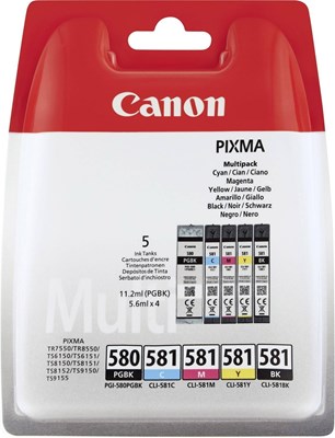 Canon PGI-580/CLI-581Multi, 5er-Multipack, schwarz, cyan, magenta, yellow (Art.-Nr.: 2078C005)