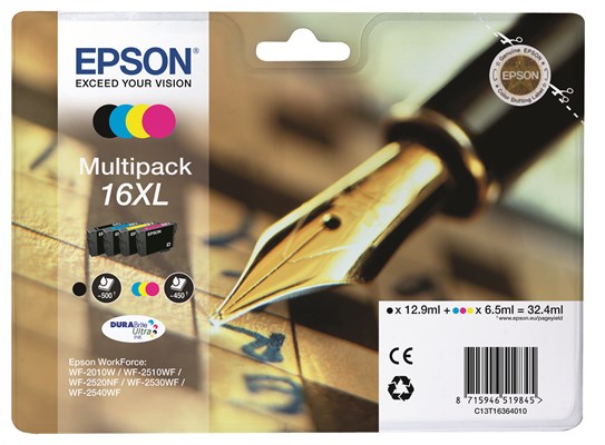 Epson 16XL Tintenpatronen Multipack schwarz, cyan, magenta, yellow (Art.-Nr.: C13T16364012)