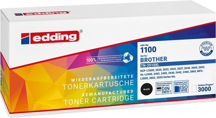 edding Tonerkassette, schwarz, ersetzt Brother TN-2510XL (Art.-Nr.: 18-1100)