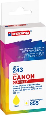 edding Tintenpatrone, yellow, ersetzt Canon CLi-521Y (Art.-Nr.: 18-243-01)