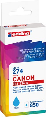 edding Tintenpatrone, cyan, ersetzt Canon CLi-526C (Art.-Nr.: 18-274-01)