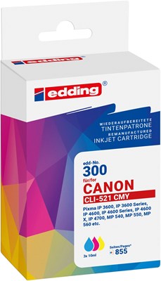 edding Tintenpatronen Multipack, ersetzt Canon CLi-521C/CLi-521M/CLi-521Y (Art.-Nr.: 18-300-01)