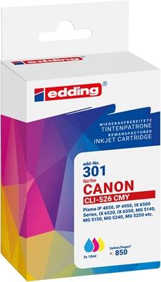 edding Tintenpatronen Multipack, ersetzt Canon CLi-526C/M/Y (Art.-Nr.: 18-301-01)