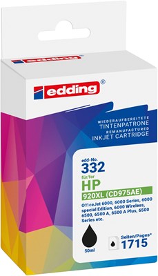 edding Tintenpatrone, schwarz, ersetzt HP Nr. 920XL (CD975AE) (Art.-Nr.: 18-332)