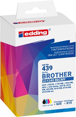 edding Tintenpatronen Multipack, ersetzt Brother LC1240Bk/C/M/Y (Art.-Nr.: 18-439)