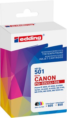 edding Tintenpatronen Multipack, ersetzt PGI-525BK + CLi-526Bk/CLi-526C/CLi-526M/CLi-526Y (Art.-Nr.: 18-501-01)