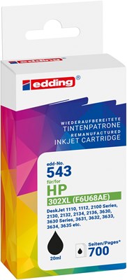 edding Tintenpatrone, Schwarz, ersetzt HP 302XL (F6U68AE) (Art.-Nr.: 18-543)