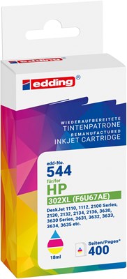edding Tintenpatrone, 3-Farbig, ersetzt HP 302XL (F6U67AE) (Art.-Nr.: 18-544)