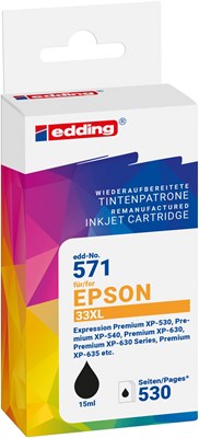 edding Tintenpatrone, Schwarz, ersetzt Epson T33XL (T3351) (Art.-Nr.: 18-571)