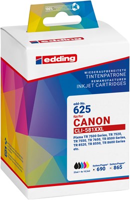 edding Druckerpatronen Multipack, Text-Schwarz, Foto-Schwarz, Cyan, Magenta, Gelb, ersetzt Canon PGI-580XXLBK/CLI-581XXLBK/C/M/Y (Art.-Nr.: 18-625)