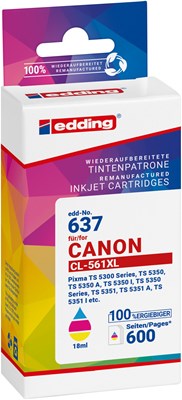 edding Druckerpatrone, 3-farbig, ersetzt Canon CL-561XL (Art.-Nr.: 18-637)