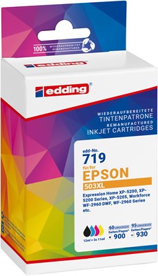 edding Druckerpatronen Multipack, schwarz, cyan, magenta, yellow, ersetzt Epson 503XL (T09R1+R2+R3+R4) Multipack 4 (Art.-Nr.: 18-719)