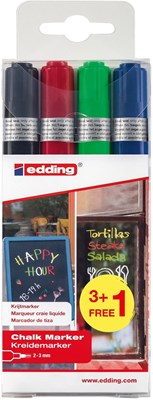 edding 4095 Kreidemarker 4er BTS Set (3+1) sortiert, Rundspitze 2-3 mm (Art.-Nr.: 4-4095-S4999)
