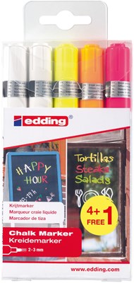 edding 4095 Kreidemarker 5er BTS Set (4+1) sortiert, Rundspitze 2-3 mm (Art.-Nr.: 4-4095-S5999)