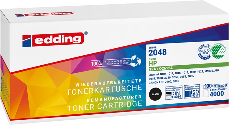 edding Tonerkassette, schwarz, kompatibel zu HP Q2612A (Art.-Nr.: 18-2048)