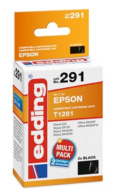 edding Tintenpatronen Doppelpack, 2 x schwarz, ersetzt Epson T1281 (Art.-Nr.: 18-291)