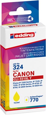 edding Tintenpatrone, yellow, ersetzt Canon CLi-551XLY (Art.-Nr.: 18-324-01)