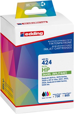 edding EDD-424 Tintenpatronen Multipack, schwarz, cyan, magenta, yellow,  kompatibel zu HP Nr. 364 XL (18-424)