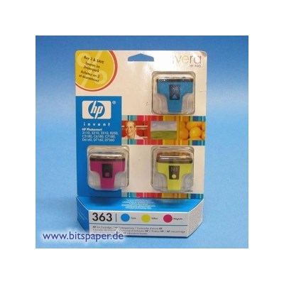 HP 363 Tintenpatronen 3er Multipack, 3 Patronen Vivera-Tinten (Art.-Nr.: CB333E)