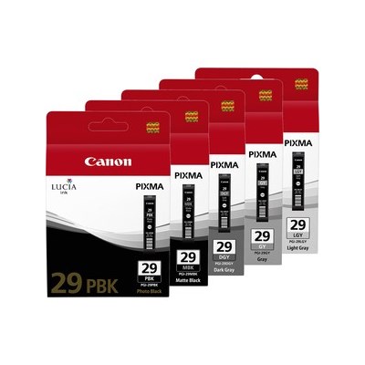 Canon Multipack, mattschwarz, fotoschwarz, dunkelgrau, grau, hellgrau (Art.-Nr.: PGI-29PackBk)