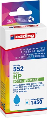 edding Tintenpatrone, Cyan, ersetzt HP 953XL (F6U16AE) (Art.-Nr.: 18-552)