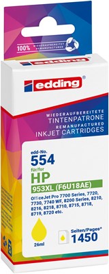 edding Tintenpatrone, Gelb, ersetzt HP 953XL (F6U18AE) (Art.-Nr.: 18-554)