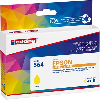 edding Tintenpatrone, Gelb, ersetzt Epson T78XXL (T7894) (Art.-Nr.: 18-564)