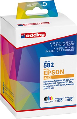edding Tintenpatronen Multipack, Text-Schwarz, Foto-Schwarz, Cyan, Magenta, Gelb, ersetzt Epson T33XL (T3351/61/62/63/64) (Art.-Nr.: 18-582)